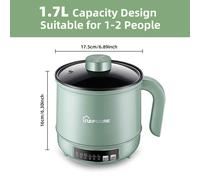 Aoresac 1.7L Pentola Elettrica con Antiaderente per Ramen, Isolamento Termico e Timer