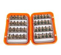 Aoresac Kit da pesca a mosca con scatola, 40 pezzi, assortimento di esche per trote fatte a mano, ami dorati, verdi e rossi, per pescatori (misto verde oro)