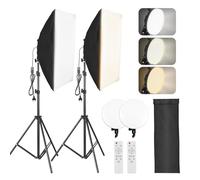 Aoresac Kit di illuminazione per fotografia Softbox professionale con luci LED bicolore 80 W per ritratti studio, softbox 50 x 70 cm x 2 + telecomando x 2, supporti luce metallici * Contenuto per (A