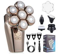 Aoresac Rasoio elettrico da uomo, 7 in 1, rasoio per testa calva e detergente viso, lavabile IPX7, rasoio a cranio, kit per la toelettatura da uomo con trimmer per naso