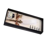 Aoresac Set di penne a forma di piuma con 5 pennini e supporto, in acciaio inox, per calligrafia gotica italiana, colore: bianco