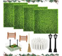 Aoreun 10Pcs Mini Erba Artificiale, Erba artificiale erba da giardino in miniatura per micro paesaggio in miniatura, Mini Recinzione Panchina Lampione Ornamenti per Fai da Te Ornamento del Giardino