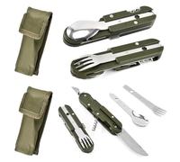 Aoreun 2PCS Posate Pieghevoli Campeggio, 6 in 1 Viaggio All'aperto Posate Kit,Posate Portatili in Acciaio Inox,Posate da Campeggio Pieghevole con borsa in nylon,per Campeggio Picnic Escursioni Viaggi