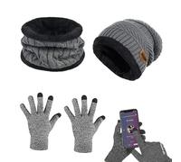 Aoreun 3in1 Inverno Berretto Scaldacollo Guanti Set, Cappello Sciarpa Guanti Invernale Set Uomo Donna 3 Pezzi Touch Screen Cappellino in Maglia per Outdoor Sport Running Bici Sci Moto - Grigio