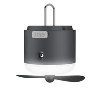 Aoreun 4 in 1 Lanterna da Campeggio, Lampada da Campeggio con Ventilatore Umidificatore, Ricaricabile da Campeggio Multifunzionale 4 Modalità di Luce 2 Modalità di Vento con Gancio Luce di Emergenza