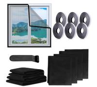 Aoreun 6 Pezzi Zanzariera per Finestra, 130x150cm Zanzariere per Finestre con 6 Rotoli di Nastri Autoadesivi, Protezione Adesiva AoreunContro le Zanzare, Proteggere la Famiglia Dagli Insetti (Nero)