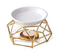 Aoreun Bruciatore di essenze, Brucia Essenze in Metallo Olio Diffusore a Candela geometrici per aromi con ciotola in ceramica Elegante olio profumato romantico per candele bruciatori a olio, oro
