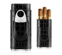 Aoreun Cigar Case, 3 Tubi Cigar Humidor in Pelle con Tagliasigari, Scatola per Sigari Portatile in Pelle con Motivo a Coccodrillo, Portasigari Rivestito in Legno di Cedro per Viaggi Corti - Nero