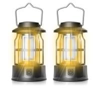 Aoreun Lampada LED da Campeggio, 2 Pezzi Lanterna da Campeggio Portatile Impermeabile, Lampada Campeggio Alimentato a Batteria con Gancio per Tenda, Escursionismo, Pesca, Emergenza