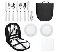 Aoreun Set di posate da campeggio, 11 Pezzi Stoviglie da Campeggio per 2 Persone Acciaio Inox Kit Stoviglie Campeggio Portatile con piatti e posate in acciaio inox Per Campeggio，Picnic E Viaggi (Nero)