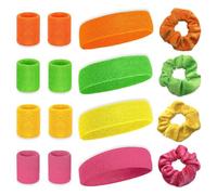 Aoreun Set Polsini Fasce per il Sudore, 16 Pezzi Colore Fascia e Braccialetto Kit Antisdrucciolo Traspiranti Umidità Fascia Tergisudore Polsino Tennis Set per calcio, corsa, yoga, tennis, basket