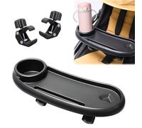Aoreun Vassoio per passeggino, vassoio per snack 3 in 1 per passeggini con clip regolabile, portabicchieri per passeggino, vassoio per snack per passeggino, accessorio universale per passeggini