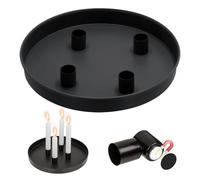 Aoreun Vassoio Rotondo Ø23cm Nero, Vassoio Metallo Rotondo con 4 Portacandele Magnetici per Candele Ø2cm - Vassoio Decorativo, Portacandele da Tavolo per Avvento, Casa e come Regalo