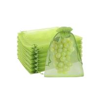 AORHOFJ 50 Pezzi Sacchetti Organza 10 * 15CM per Matrimonio, Protettivi Giardino con Coulisse, per Gioielli Regalo Caramelle e Matrimonio (Verde Erba)