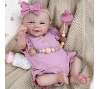 Aori Bambola realistica Reborn - Bambola realistica sorridente da 50,8 cm, con corpo ponderato, per coccole e arti in morbido vinile con abito viola, set per ragazze dai 3 anni in su