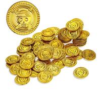 Aoriher 50 Monete di Plastica di Pirati Monete False di Tesoro da Pirati di Caccia al Tesoro per Feste (2,5 x 2,5 x 0,2 cm, Oro)