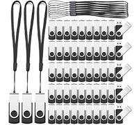 Aoriher Confezione da 50 unità flash USB 2.0 da 2 GB alla rinfusa e girevole nera con cordini, chiavetta USB portatile per l'archiviazione dei dati