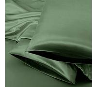 Aormenzy Set di 2 federe in raso da donna, di dimensioni standard, colore verde bosco, con chiusura a busta, federe in seta, resistenti alle pieghe, resistenti allo sbiadimento (50 x 66 cm)