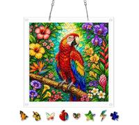 AOSERI Acchiappasole in acrilico, puzzle da 103 pezzi, con ara scarlatta, per adulti, decorazione da appendere alla finestra da 19 cm, per casa, giardino, regali