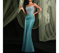 AOSHABABI Elegante e lussuoso abito da sera da donna con perline di turchese, paillettes, design a torsione in tessuto elastico lucido (versione arricchita) [Tessuto esclusivo con perline personalizza