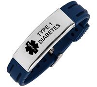 Aospkle Braccialetto medico per donne e uomini, braccialetto medico in silicone regolabile per epilessia diabetica diluente del sangue, type 1 diabetes, Silicone, Nessuna pietra preziosa