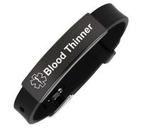 Aospkle Braccialetto medico per donne e uomini, regolabile, in silicone, con avviso medico, per epilessia diabetica, diluente del sangue, blood thinner, Silicone, Non pietra preziosa