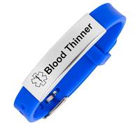 Aospkle Braccialetto medico per donne e uomini, regolabile, in silicone, con avviso medico, per epilessia diabetica, diluente del sangue, blood thinner, Silicone, Nessuna pietra preziosa