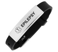 Aospkle Braccialetto medico per donne e uomini, regolabile, in silicone, con avviso medico, per epilessia diabetica, diluente del sangue, epilepsy, Silicone, Nessuna pietra preziosa