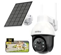 AOSU 3K Telecamera WiFi Esterno Senza Fili, Panorama a 360°, 5MP Telecamera a Batteria di Sicurezza con Pannello Solare, Rilevamento PIR di Persone e Veicoli, Visione Notturna Colori, 2 Vie Audio
