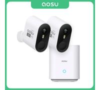 AOSU 3MP Sistema di telecamere wireless 2 Cam Kit wireless Batteria da 5200mAh Visione notturna a colori Set di telecamere CCTV audio bidirezionale