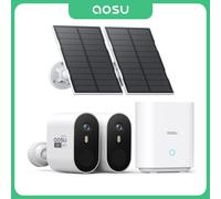 AOSU 3MP WiFi Sistema di telecamere solari Kit 2 cam Batteria incorporata Visione notturna a colori wireless esterna Telecamera di sicurezza domestica con conversazione bidirezionale