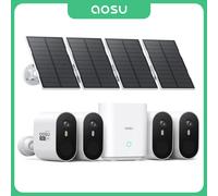 AOSU 3MP WiFi Sistema di telecamere solari Kit 4 cam Batteria incorporata Visione notturna a colori wireless esterna Telecamera di sicurezza domestica con conversazione bidirezionale