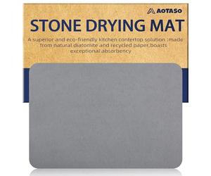 AOTASO 12x16 inch Stone Drying Mat for Kitchen Counter Gray Super Absorbent Dish Drying Mat Diatomaceous Earth Quick Dry Dish Mat（1 Pc ）
