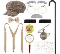 AOTHSO 12 pezzi ragazzo vecchio costume 100 giorni di scuola vestito anni '20 Kid nonno vestito con cappello Newsboy bretelle lente di ingrandimento