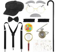 AOTHSO 12 pezzi ragazzo vecchio costume 100 giorni di scuola vestito anni '20 Kid nonno vestito con cappello Newsboy bretelle lente di ingrandimento