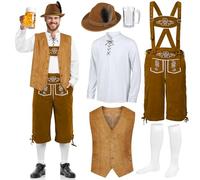 AOTHSO Set da 6 pezzi per costume da Oktoberfest da uomo, in pelle, con calzini, tazza, cappello alpino