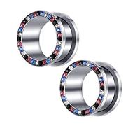 Aotiwe 2 calibri per orecchie, calibro unico per orecchie argento rotondo con cerchio colorato zirconia cubica in acciaio inox, 1/2 inch, Acciaio inossidabile, Zirconie sintetico
