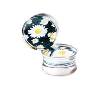 Aotiwe 2 calibri per orecchie eleganti, kit di dilatazione dell'orecchio in acrilico bianco crisantemo fiore ed erba modello, 2G, Acrilico, Non pietra preziosa
