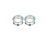 Aotiwe 2Pcs Calibri Per Orecchie Lotto, Calibro Orecchini Blu Con Rotondo Cubic Zirconia Acciaio Inox, 1 inch, Acciaio inossidabile, Zirconie sintetico