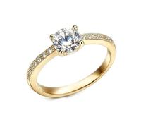 Aotiwe Anelli da donna, gioielli da donna con moissanite rotonda in oro bianco, regali per amici e donne unici, L 1/2, Oro giallo 9 carati, Moissanite