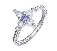 Aotiwe Anelli da donna per nocche, anelli di fidanzamento e matrimonio, motivo con perle incrociate, zirconia cubica, viola chiaro, 22, Placcato argento, Zirconia cubica