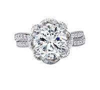 Aotiwe Anelli da donna per pollice e indice, lussuosi, fiore attorcigliato con moissanite rotonda a quattro punte e platino, 50 (15.9), Platino, Moissanite