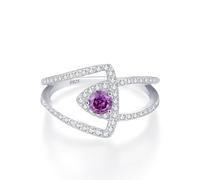 Aotiwe Anelli da donna sottili, anello in argento con linee e occhi nidificati con taglio rotondo viola zirconi 925, misura 54 (17,2)