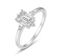 Aotiwe Anelli d'amore da donna, in moissanite, impilabili, rettangolari, con moissanite, set di gioielli da donna, L 1/2, Platino 950, Moissanite