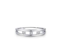 Aotiwe Anelli dell'amicizia amiche, anello da donna pollici argento doppia linea con tre pietre taglio rotondo bianco zirconi 925 misura 54 (17,2)