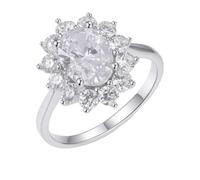 Aotiwe Anelli dell'amicizia, anelli impilabili da donna a forma di fiore con moissanite ovale, regali unici, L 1/2, Platino 950, Moissanite