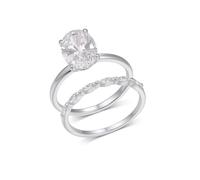 Aotiwe Anelli di promessa da donna, anelli a metà dito, set di 2 anelli con moissanite di forma ovale, regali carini per le donne, O 1/2, Platino 950, Moissanite