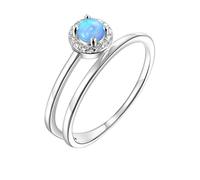 Aotiwe Anelli in argento Jewerly, gioielli da donna, semplicità classica, con opale blu, regalo di compleanno da donna, Argento, Opale
