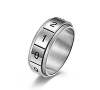Aotiwe Anelli per migliori amici, anelli d'amore da donna girevoli con numeri arabi dal design classico per la nascita, Acciaio inossidabile, Non pietra preziosa
