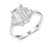 Aotiwe Anelli per migliori amici, kit di anelli nuziali rettangolari con moissanite regalo da donna unico, R 1/2, Platino 950, Moissanite